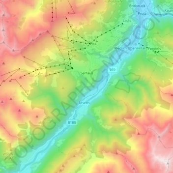 Topografische Karte Gemeinde Serfaus, Höhe, Relief