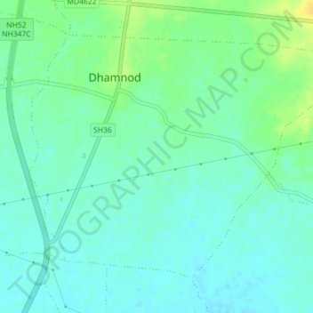 Topografische Karte Dhamnod, Höhe, Relief