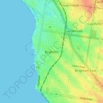 Topografische Karte Brighton, Höhe, Relief