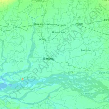Topografische Karte Barpeta, Höhe, Relief