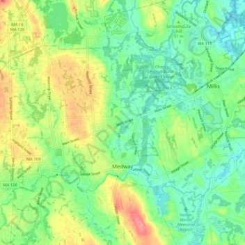 Topografische Karte Medway, Höhe, Relief