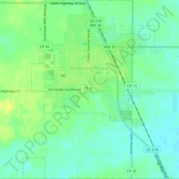 Topografische Karte Blooming Prairie, Höhe, Relief