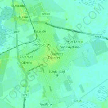 Topografische Karte Dolores, Höhe, Relief
