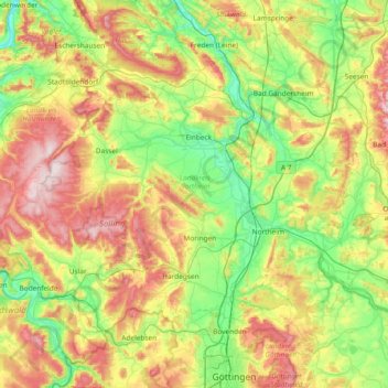 Topografische Karte Landkreis Northeim, Höhe, Relief