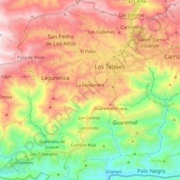 Topografische Karte Parroquia Los Teques, Höhe, Relief