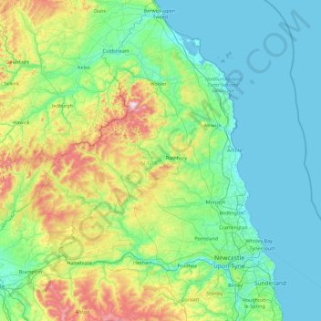 Topografische Karte Northumberland, Höhe, Relief