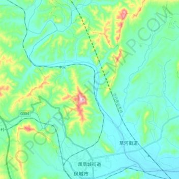Topografische Karte Fenghuangcheng Subdistrict, Höhe, Relief