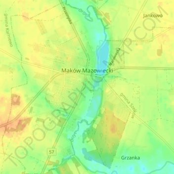 Topografische Karte Makow, Höhe, Relief