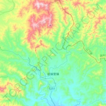 Topografische Karte Zhucaoying, Höhe, Relief