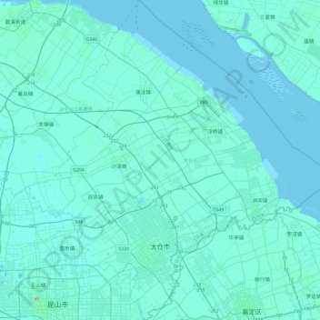 Topografische Karte Taicang, Höhe, Relief