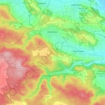 Topografische Karte Ederheim, Höhe, Relief