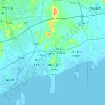 Topografische Karte 凤城街道, Höhe, Relief