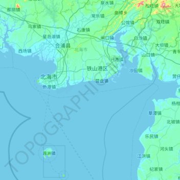 Topografische Karte Beihai, Höhe, Relief