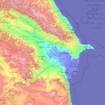 Topografische Karte Aserbaidschan, Höhe, Relief