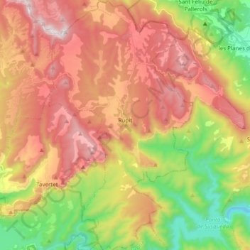Topografische Karte Rupit i Pruit, Höhe, Relief