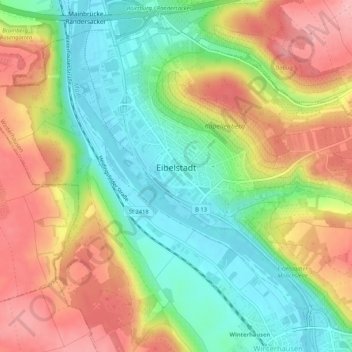 Topografische Karte Eibelstadt, Höhe, Relief