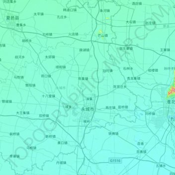Topografische Karte Yongcheng City, Höhe, Relief