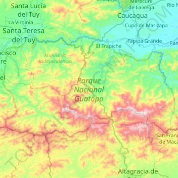 Topografische Karte Parque Nacional Guatopo, Höhe, Relief
