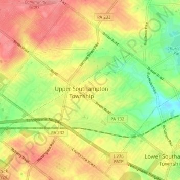 Topografische Karte Upper Southampton Township, Höhe, Relief
