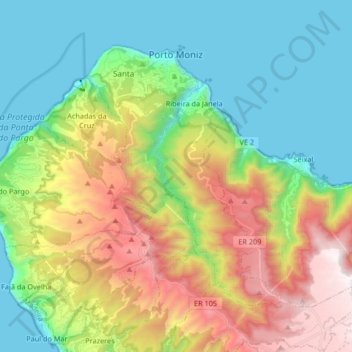 Topografische Karte Porto Moniz, Höhe, Relief