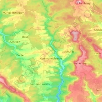 Topografische Karte Adelmannsfelden, Höhe, Relief