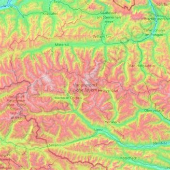 Topografische Karte High Tauern National Park, Höhe, Relief