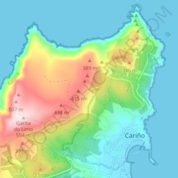 Topografische Karte Cariño, Höhe, Relief