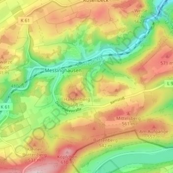 Topografische Karte Messinghausen, Höhe, Relief