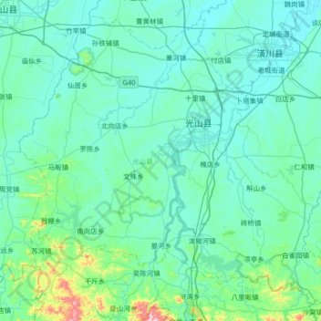 Topografische Karte Guangshan County, Höhe, Relief