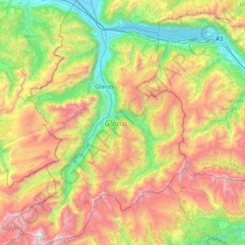Topografische Karte Glarus, Höhe, Relief