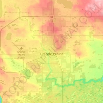 Topografische Karte Grande Prairie, Höhe, Relief