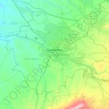 Topografische Karte Schymkent, Höhe, Relief