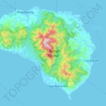 Topografische Karte Sibuyan Island, Höhe, Relief