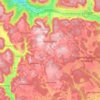Topografische Karte Meßstetten, Höhe, Relief