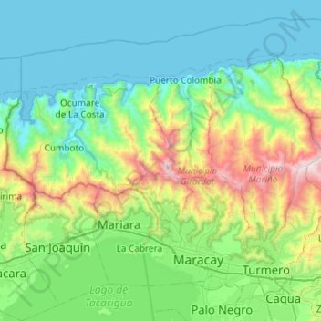 Topografische Karte Nationalpark Henri Pittier, Höhe, Relief