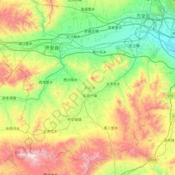 Topografische Karte Huai'an County, Höhe, Relief