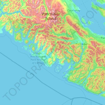 Topografische Karte Alberni-Clayoquot Regional District, Höhe, Relief