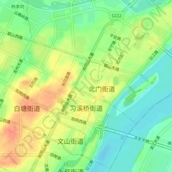 Topografische Karte Xixiqiao Subdistrict, Höhe, Relief