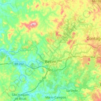 Topografische Karte Betim, Höhe, Relief