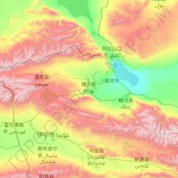 Topografische Karte Bortala Mongol Autonomous Prefecture, Höhe, Relief