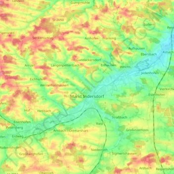 Topografische Karte Markt Indersdorf, Höhe, Relief