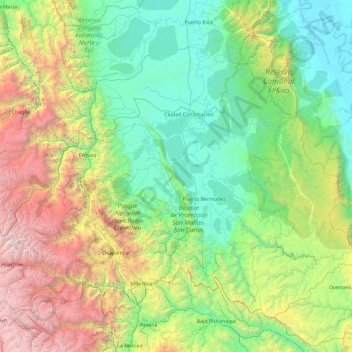 Topografische Karte Oxapampa, Höhe, Relief