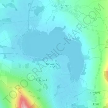 Topografische Karte Llangorse Lake, Höhe, Relief