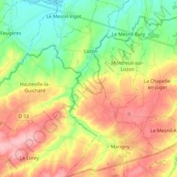 Topografische Karte Marigny-Le-Lozon, Höhe, Relief