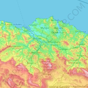 Topografische Karte Bizkaia, Höhe, Relief