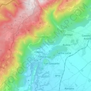 Topografische Karte Polcenigo, Höhe, Relief