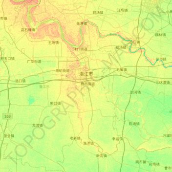 Topografische Karte Qianjiang City, Höhe, Relief