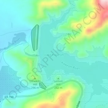 Topografische Karte Lake Kaweah, Höhe, Relief
