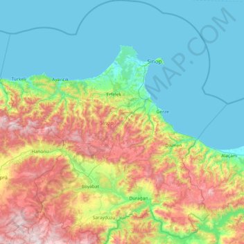 Topografische Karte Sinop, Höhe, Relief