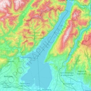 Topografische Karte Gardasee, Höhe, Relief
